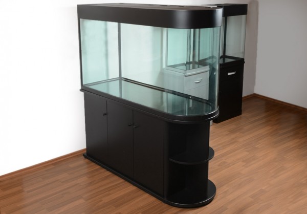 Raumteiler: schwarzes Glasaquarium Aquarienkombination 150cm